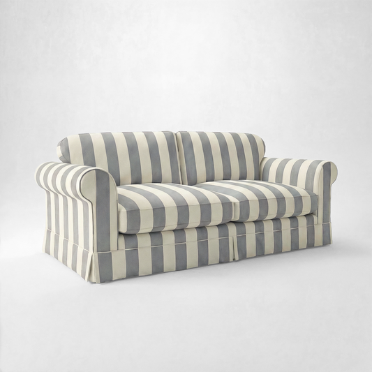 Barton Large Sofa with Big Back Cushions in Garden Grey Stripe - Made To Order