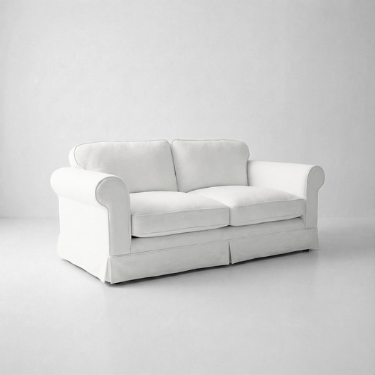 Barton 2-Seater Sofa with Big Back Cushions in Cotton Linen Snow Drop - Made To Order