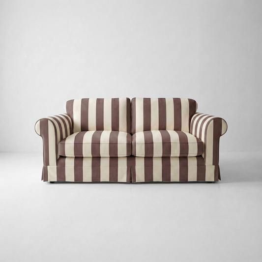 Barton 2-Seater Sofa with Big Back Cushions in Chocolate Stripe