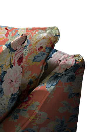 Coco 2.5 seater sofa bed with Knife Edge cushion in English Garden Coral Orange - Made to Order