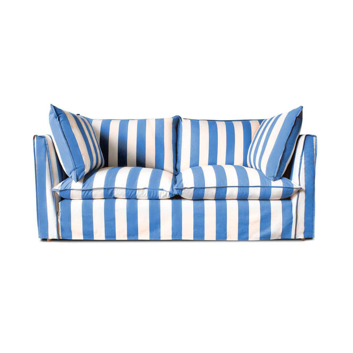 Coco 2.5 seater sofa with Self Piped Knife Edge cushion in Cornish Blue Stripes - Made to Order