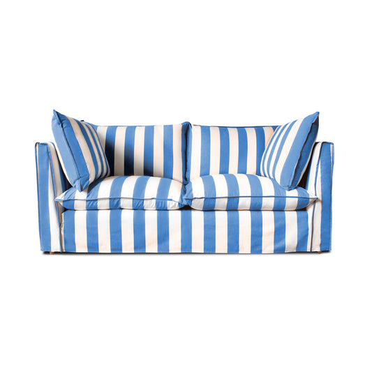 Coco 2.5 seater sofa with Self Piped Knife Edge cushion in Cornish Blue Stripes - Made to Order (Available for quick ship)