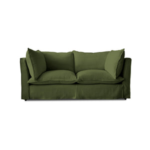 Coco 2.5 seater sofa bed with Self Piped Knife Edge cushion in Cotton Linen Evergreen - Made to Order