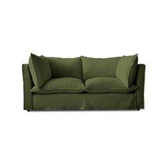 Coco 2.5 seater sofa bed with Self Piped Knife Edge cushion in Cotton Linen Evergreen - Made to Order