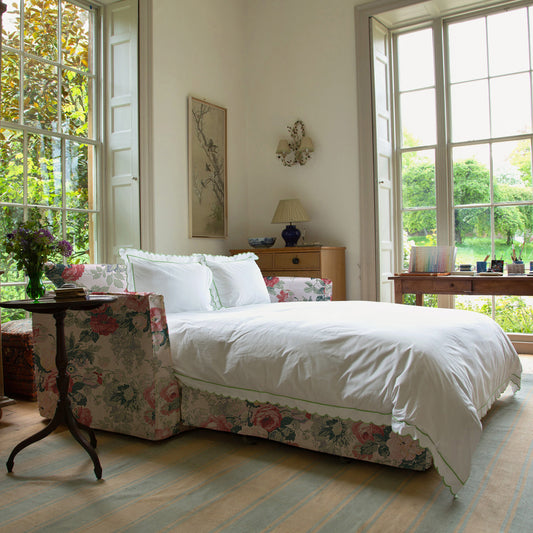 Coco 2.5 seater sofa bed with Knife Edge cushion in English Garden Classic Rose - Made to Order