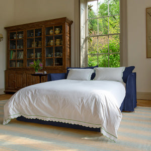 Coco 2.5 seater sofa bed with Self Piped Knife Edge cushion in Cotton Linen Inkspot - Made to Order