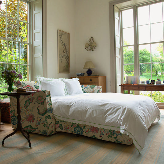 Coco 2.5 seater sofa bed with Knife Edge cushion in Kitty Spring Green - Made to Order