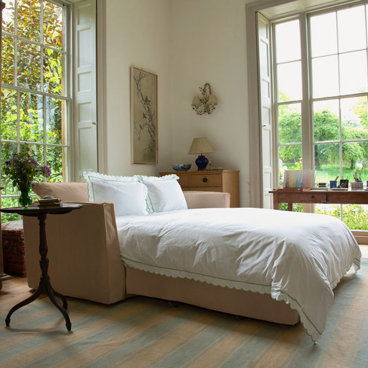 Coco 2.5 seater sofa bed with Self Piped Knife Edge cushion in Cotton Linen Rosedale - Made to Order