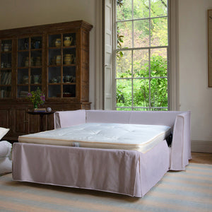 Coco 2.5 seater sofa bed with Self Piped Knife Edge cushion in Cotton Linen Sea Salt - Made to Order