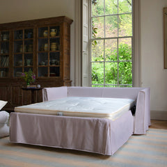 Coco 2.5 seater sofa bed with Self Piped Knife Edge cushion in Cotton Linen Sea Salt - Made to Order