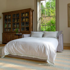 Coco 2.5 seater sofa bed with Self Piped Knife Edge cushion in Cotton Linen Sea Salt - Made to Order