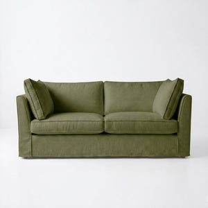 Coco 2.5 seater sofa with Self Piped Box Edge cushion in Cotton Linen Evergreen - Made to Order