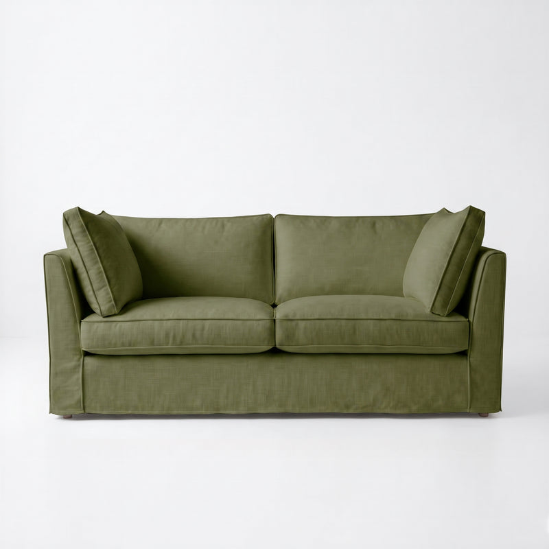 Coco 2.5 seater sofa with Self Piped Box Edge cushion in Cotton Linen Evergreen - Made to Order