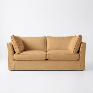 Coco 2.5 seater sofa with Self Piped Box Edge cushion in Cotton Linen Sunflower - Made to Order