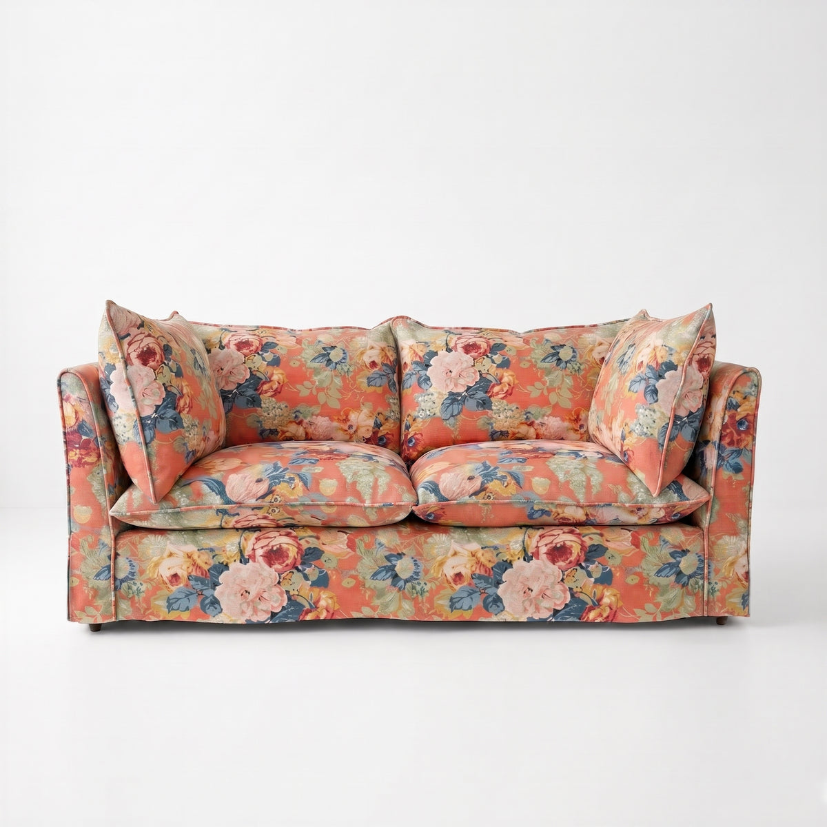 Coco 2.5 seater sofa with Knife Edge cushion in English Garden Coral Orange - Made to Order