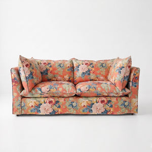 Coco 2.5 seater sofa with Knife Edge cushion in English Garden Coral Orange - Made to Order