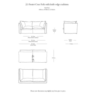 Coco 2.5 seater sofa bed with Self Piped Knife Edge cushion in Cotton Linen Snow Drop - Made to Order