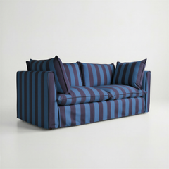 Coco 2.5 seater sofa with Self Piped Knife Edge cushion in Coastal Blue Stripes - Made to Order