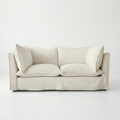 Coco 2.5 seater sofa with Self Piped Knife Edge cushion in Cotton Linen Cool Coconut - Made to Order