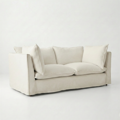 Coco 2.5 seater sofa with Self Piped Knife Edge cushion in Cotton Linen Cool Coconut - Made to Order