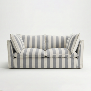 Coco 2.5 seater sofa with Self Piped Knife Edge cushion in Stripes Garden Grey - Made to Order