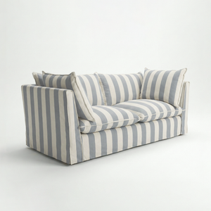 Coco 2.5 seater sofa with Self Piped Knife Edge cushion in Stripes Garden Grey - Made to Order