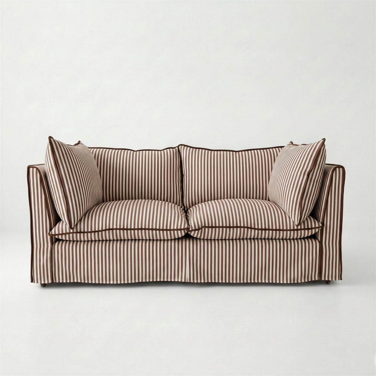 Coco 2.5 seater sofa with Knife Edge cushion in Narrow Chocolate Stripes - Made To Order