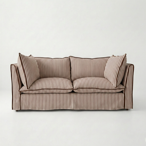 Coco 2.5 seater sofa with Knife Edge cushion in Narrow Chocolate Stripes - Made To Order