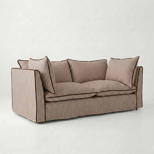 Coco 2.5 seater sofa with Knife Edge cushion in Narrow Chocolate Stripes - Made To Order