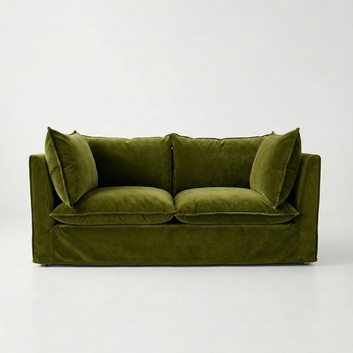 Coco 2.5 seater sofa with Self Piped Knife Edge cushion in Pelham Moss Velvet - Made to Order