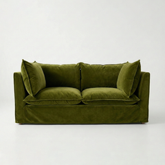 Coco 2.5 seater sofa with Self Piped Knife Edge cushion in Pelham Moss Velvet - Made to Order