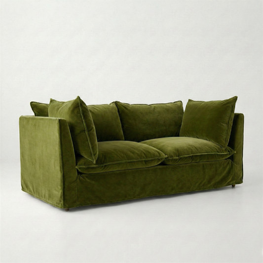Coco 2.5 seater sofa with Self Piped Knife Edge cushion in Pelham Moss Velvet - Made to Order