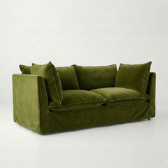 Coco 2.5 seater sofa with Self Piped Knife Edge cushion in Pelham Moss Velvet - Made to Order