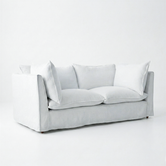 Coco 2.5 seater sofa with Self Piped Knife Edge cushion in Cotton Linen Snow Drop - Made to Order