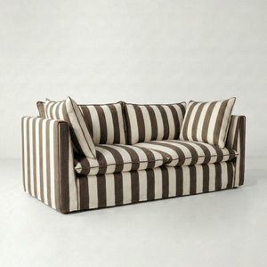 Coco 2.5 seater sofa with Knife Edge cushion in Stripe Chocolate - Made To Order