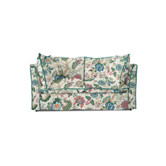 Coco 2 seater sofa with Knife Edge cushion in Kitty Spring Green with Velvet Trim - Made to order