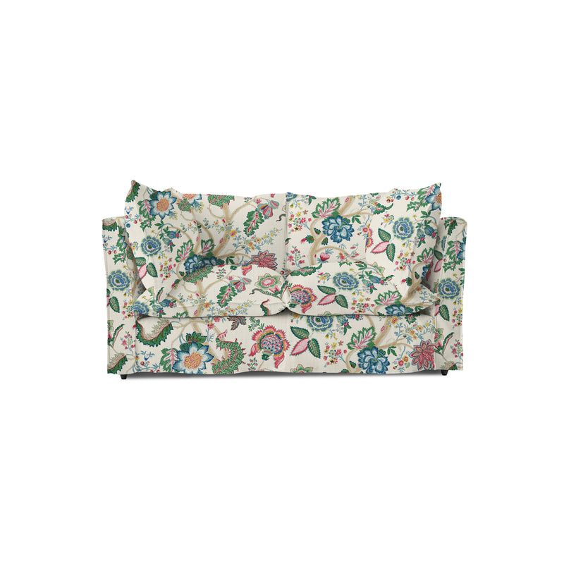Coco 2 seater sofa with Knife Edge cushion in Kitty Spring Green - Made to order