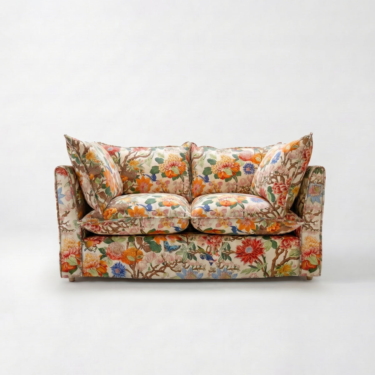 Coco 2 seater sofa with Self Piped Knife Edge cushion in GP & J Baker Magnolia Cream Blue - Made to order
