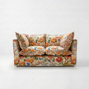 Coco 2 seater sofa with Self Piped Knife Edge cushion in GP & J Baker Magnolia Cream Blue - Made to order