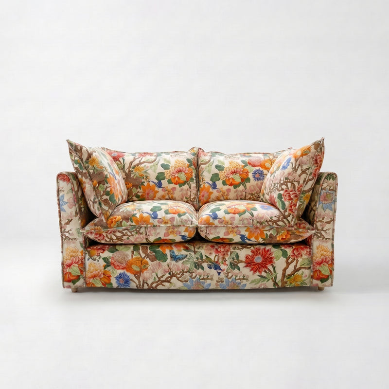 Coco 2 seater sofa with Self Piped Knife Edge cushion in GP & J Baker Magnolia Cream Blue - Made to order