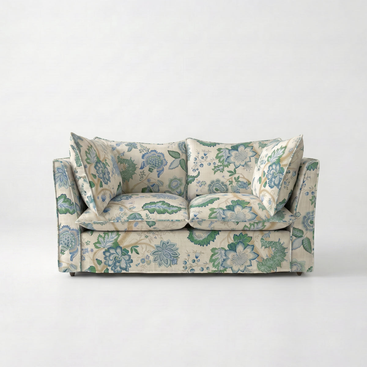 Coco 2 seater sofa with Knife Edge cushion in Kitty Blue Green - Made to order