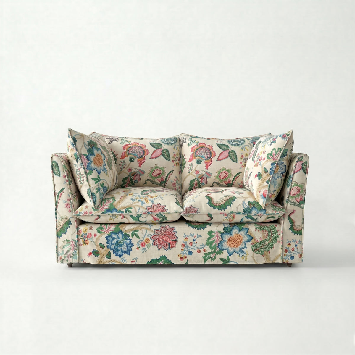 Coco 2 seater sofa with Knife Edge cushion in Kitty Spring Green - Made to order