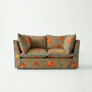 Coco 2 seater sofa with Contrast Piped Knife Edge cushion in Andrew Martin Wildwood Twig - Made to order