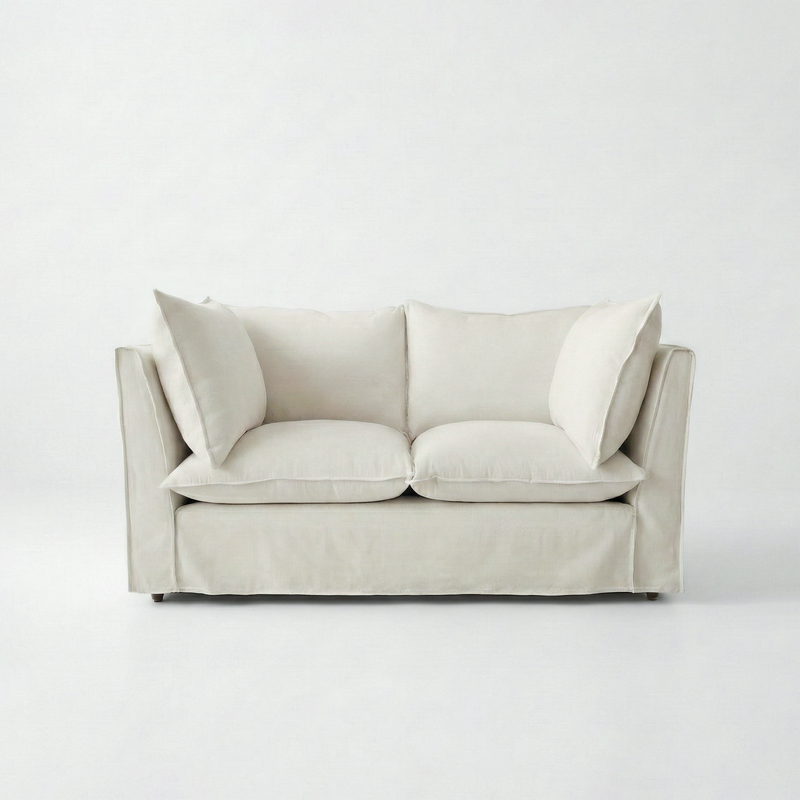 Coco 2 seater sofa with Knife Edge cushion in Cotton Linen Cool Coconut - Made To Order