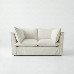 Coco 2 seater sofa with Knife Edge cushion in Cotton Linen Cool Coconut - Made To Order