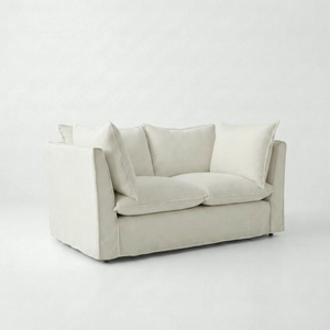 Coco 2 seater sofa with Knife Edge cushion in Cotton Linen Cool Coconut - Made To Order