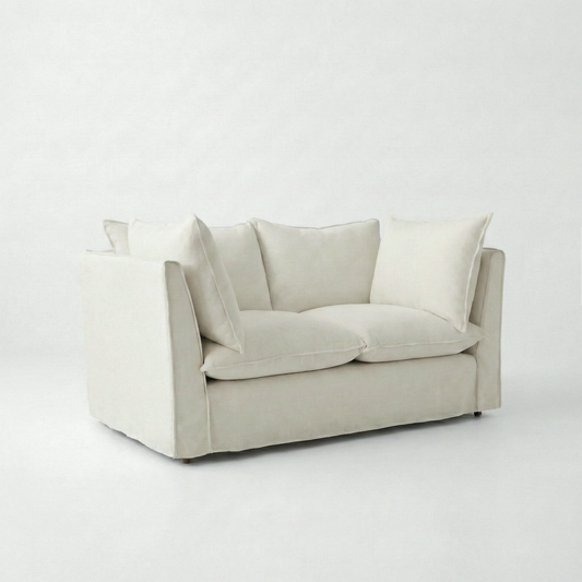 Coco 2 seater sofa with Knife Edge cushion in Cotton Linen Cool Coconut - Made To Order