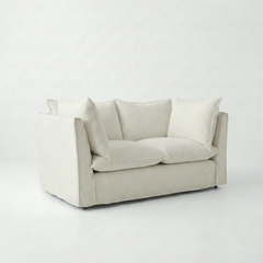 Coco 2 seater sofa with Knife Edge cushion in Cotton Linen Cool Coconut - Made To Order