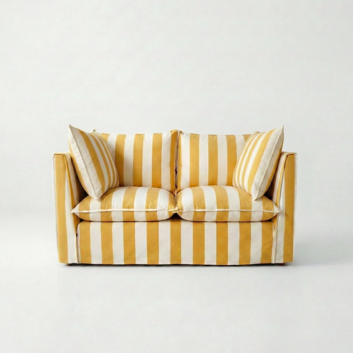 Coco 2 seater sofa with Knife Edge cushion in Stripe Dandelion - Made To Order