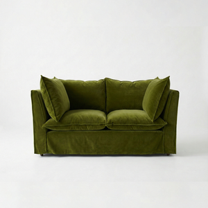 Coco 2 seater sofa with Knife Edge cushion in Pelham Moss Velvet - Made To Order